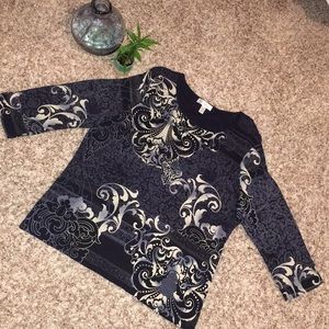 dressbarn 1X 3/4 Sleeve Shirt Navy, Gray, & White